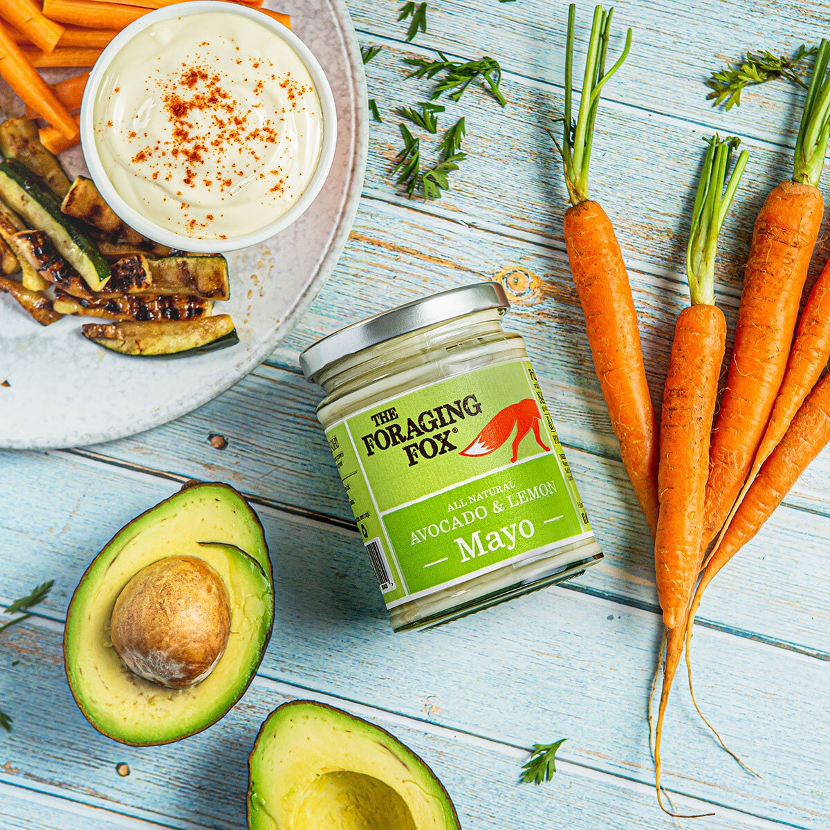 lifestyle shot of pot with avocado and carrots