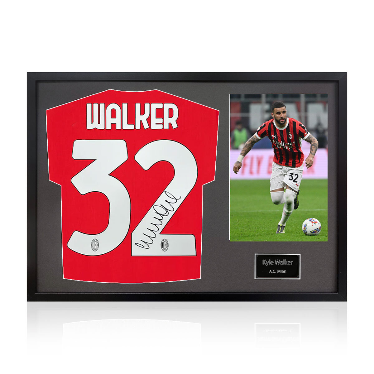 Kyle Walker Signed Framed AC Milan Shirt including 1 Photo in 2 Options: White or Black Mount