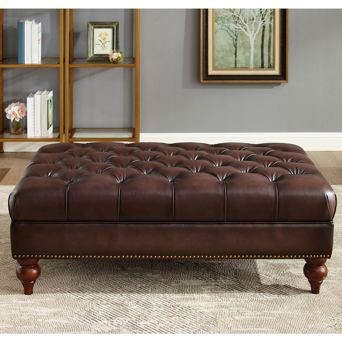 Allington Brown Leather Chesterfield Footstool