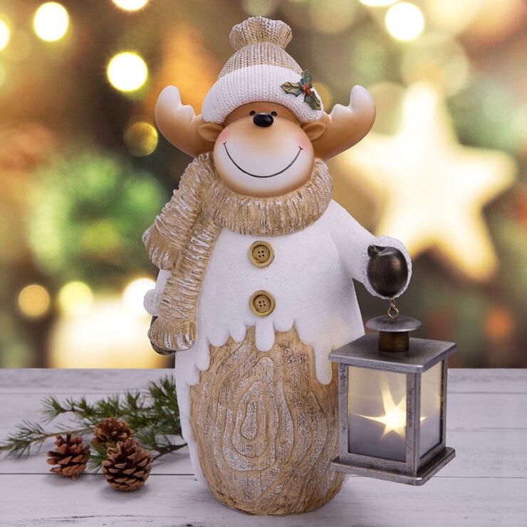 Christmas Moose Woodchip Figures with LED Lanterns Christmas Moose Woodchip Figures with LED Lanterns