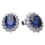 DiamonFire Sterling Silver Oval Cubic Zirconia Stud Earrings With Surround