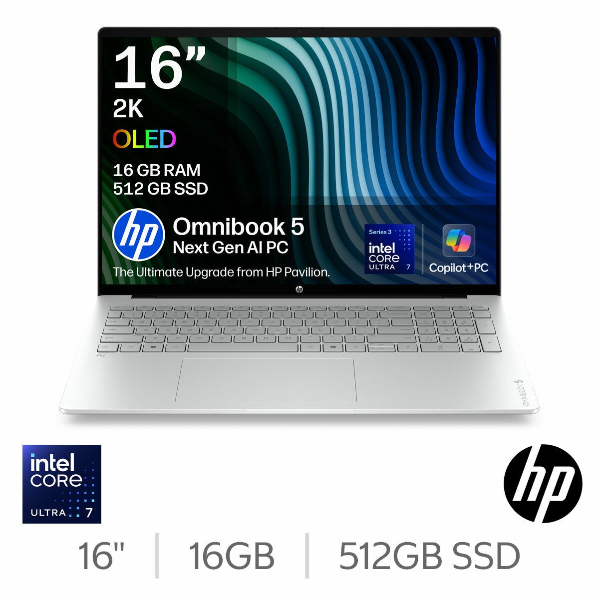 HP Omnibook 5, Copilot+ PC, Intel Core Ultra 7, 16GB RAM, 512GB SSD, 16 inch OLED Laptop, 16-bm0000nax HP Omnibook 5, Copilot+ PC, Intel Core Ultra 7, 16GB RAM, 512GB SSD, 16 inch OLED Laptop, 16-bm0000nax