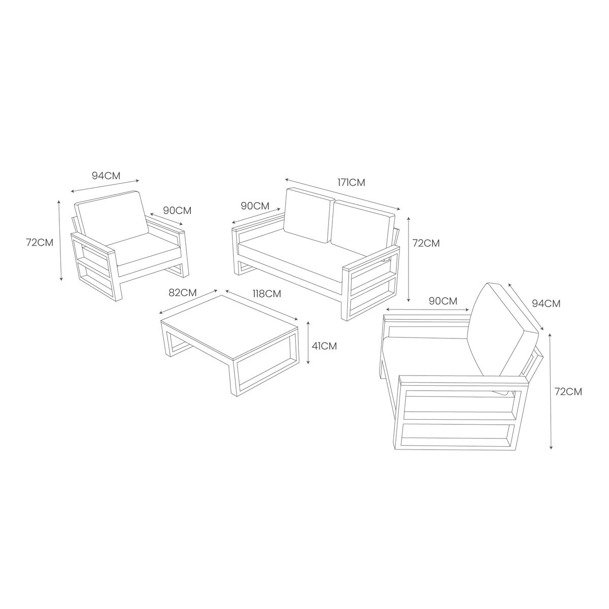 LIFE Outdoor Living Mallorca 4 Piece Deep Seating Patio Set