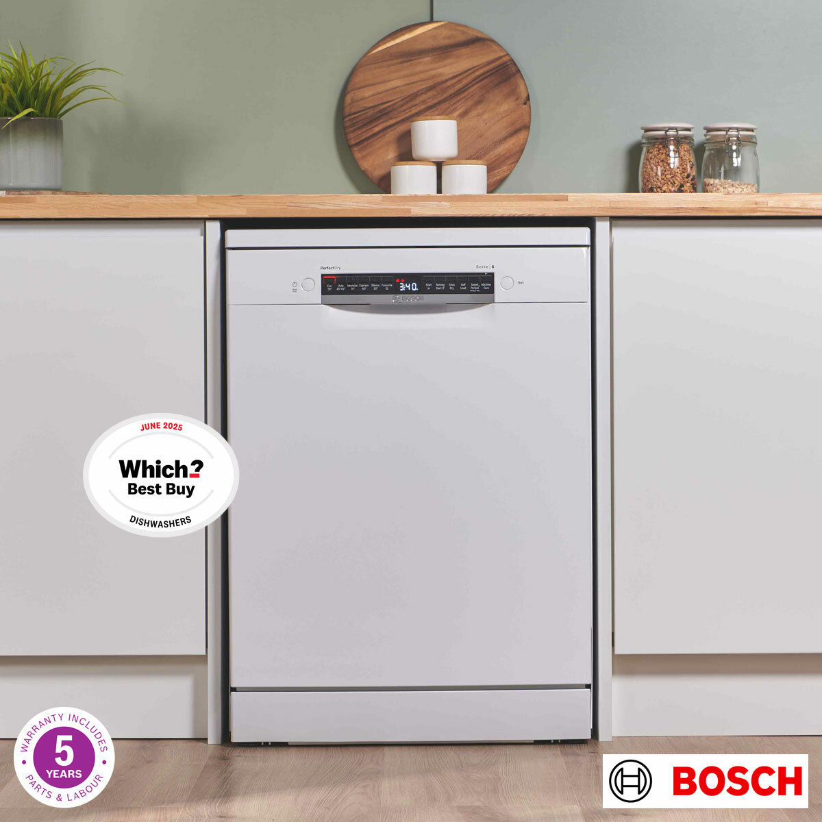 Bosch SMS6ZCW10G Series 6 Freestanding 14 Place Setting Dishwasher, B Rated in White
