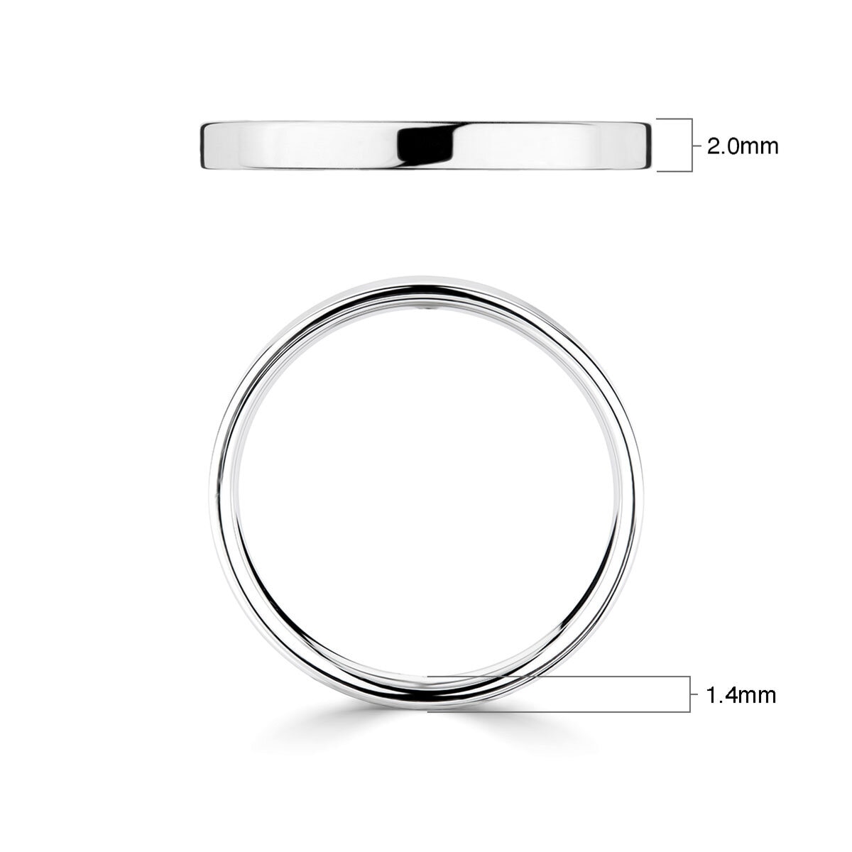 2.0mm Basic Light Court Wedding band. 18ct White Gold