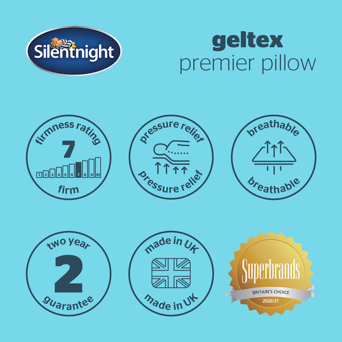 Silentnight geltex pillow two pack information call outs