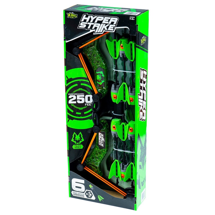 Hyper Strike Bow With 6 Whistle Arrows Assorted in Green (14+ Years