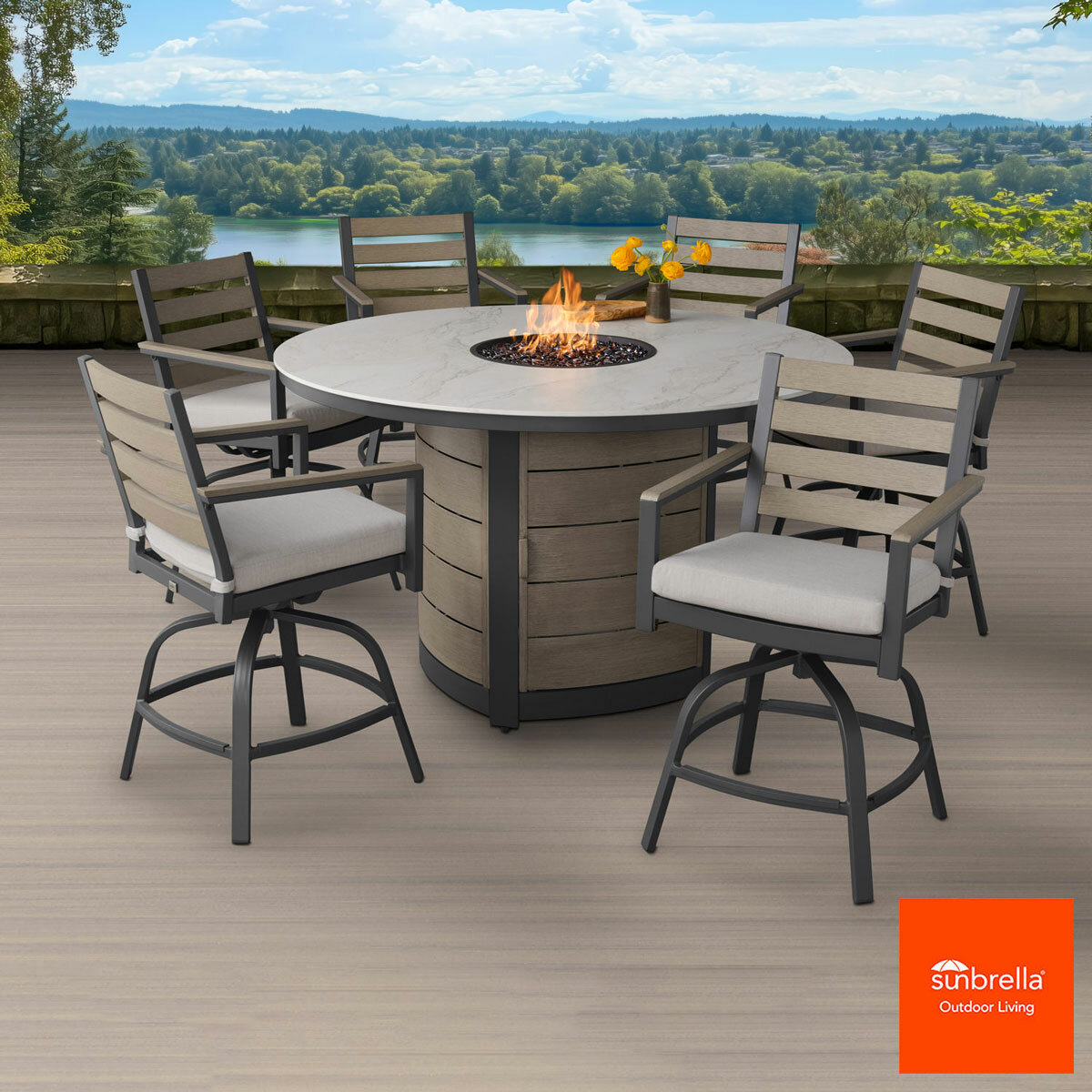 Agio Nicolet 7 Piece High Dining Cushioned Fire Set + Cover