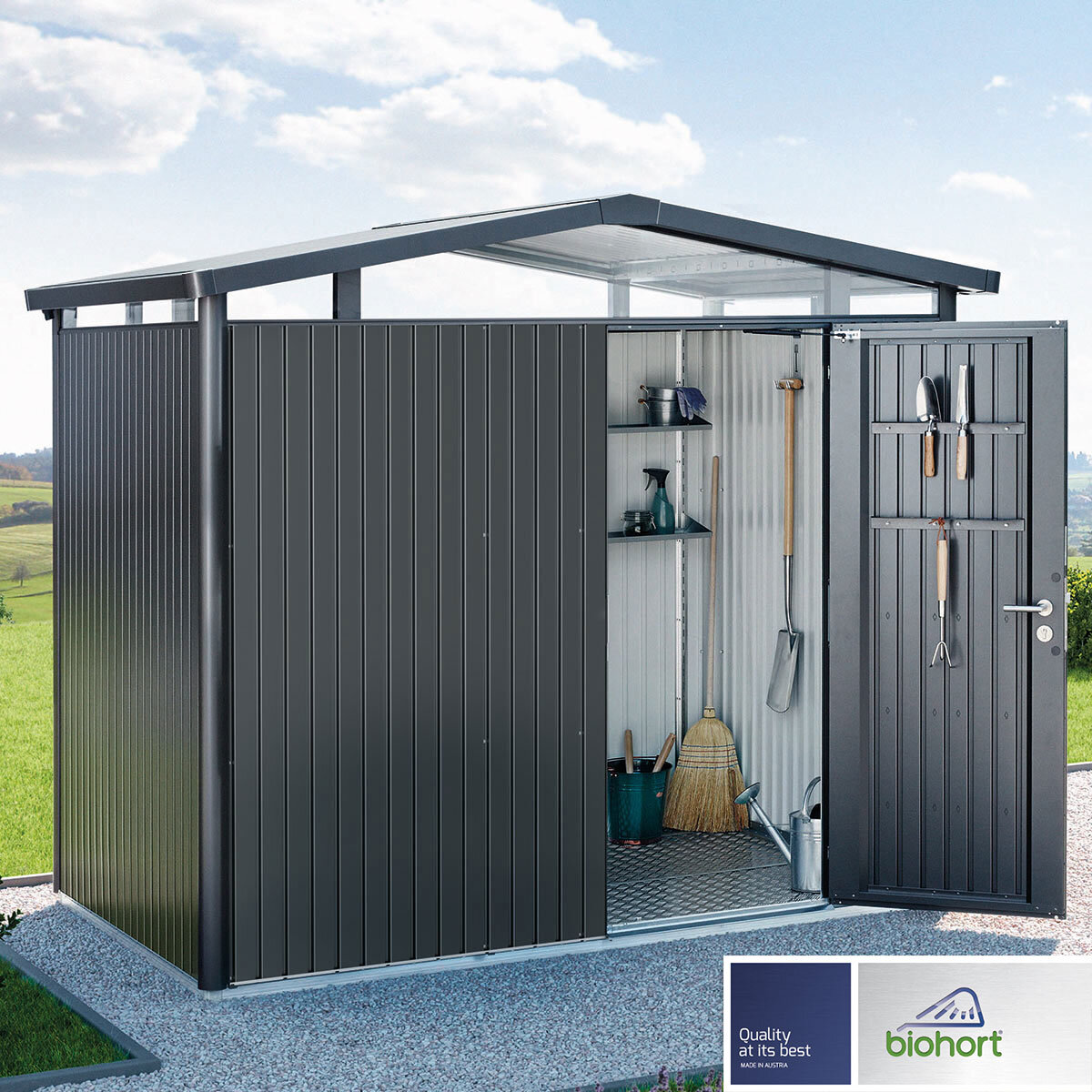 Biohort Panorama P2 9ft x 6ft 5" (2.7 x 2m) Single Door Steel Shed in 2 Colours