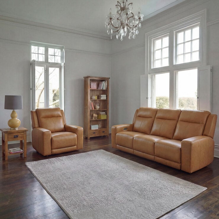 Simon Li Wren Brown Leather 3 Seater Sofa with Power Recliner & Power Headrest Simon Li Wren Brown Leather 3 Seater Sofa with Power Recliner & Power Headrest