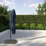 Seasons Sentry 10ft (3m) Square 2-Tier LED Solar Cantilever Umbrella with Rolling Base in Blue Seasons Sentry 10ft (3m) Square 2-Tier LED Solar Cantilever Umbrella with Rolling Base in Blue