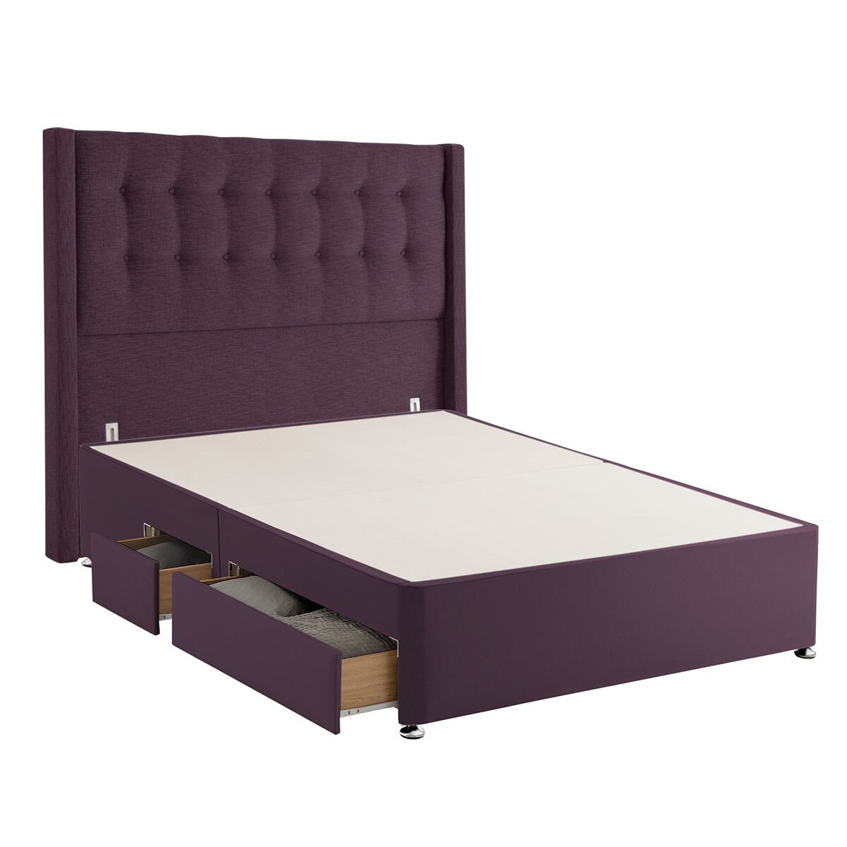 Silentnight Continental Divan Base with Bloomsbury Headboard in Plum