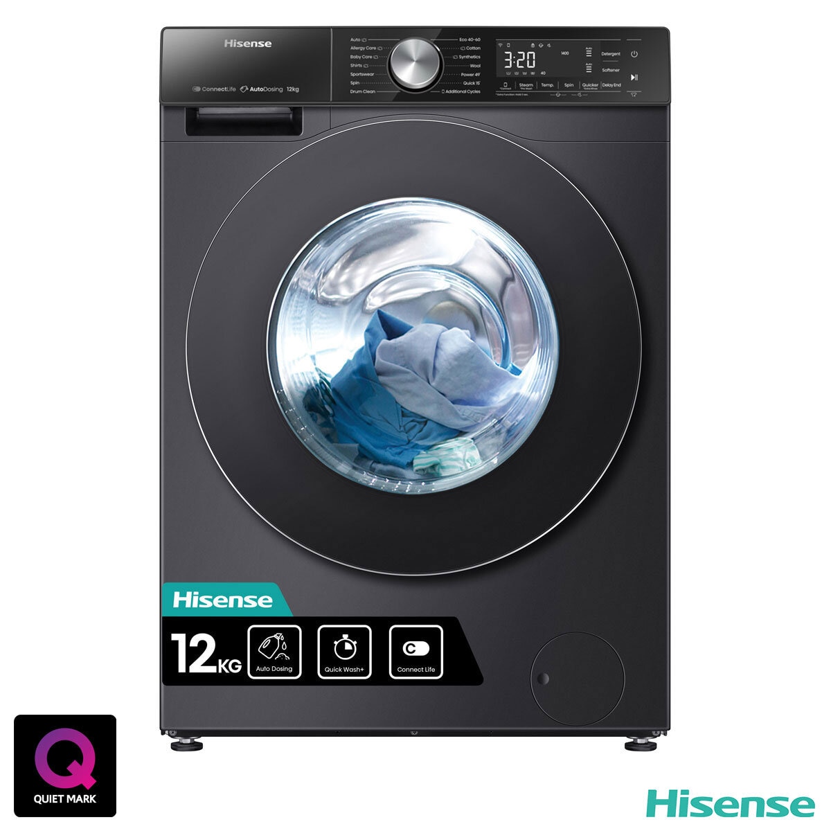 Hisense WF5S1245BB, 12kg, 1400rpm, Washing Machine A Rating in Black