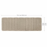 Runner rug with beige and brown geometric pattern showing dimensions of 182 x 60.9 cm