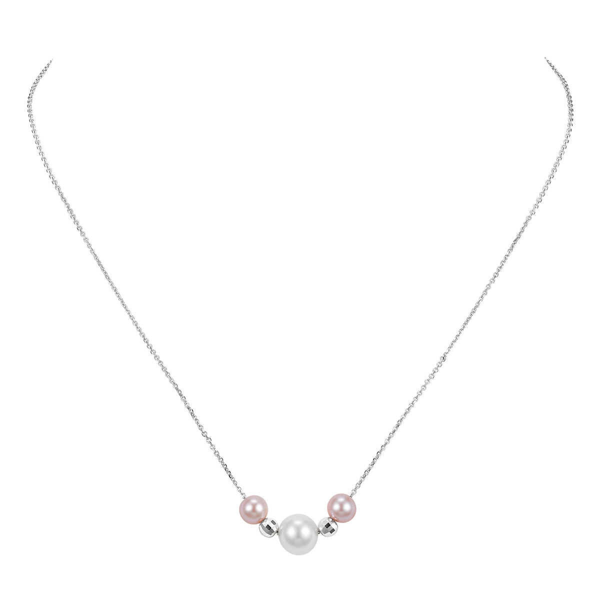 5.5-6mm White & 8-8.5mm Pink Cultured Freshwater Pearl Necklace, 14ct White Gold