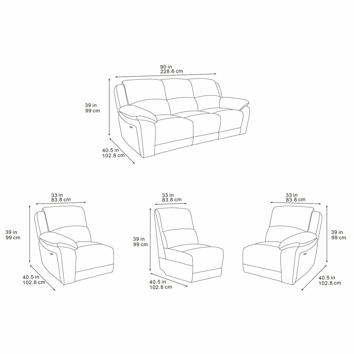 Belagio Grey Fabric Power Recliner 3 Seater Sofa