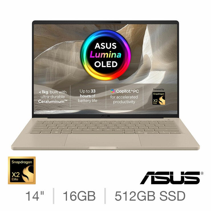 ASUS Zenbook A14, Copilot+ PC, Snapdragon X2 Elite, 16GB RAM, 512GB SSD, 14 Inch OLED Laptop, UX3407NA-QD182W ASUS Zenbook A14, Copilot+ PC, Snapdragon X2 Elite, 16GB RAM, 512GB SSD, 14 Inch OLED Laptop, UX3407NA-QD182W