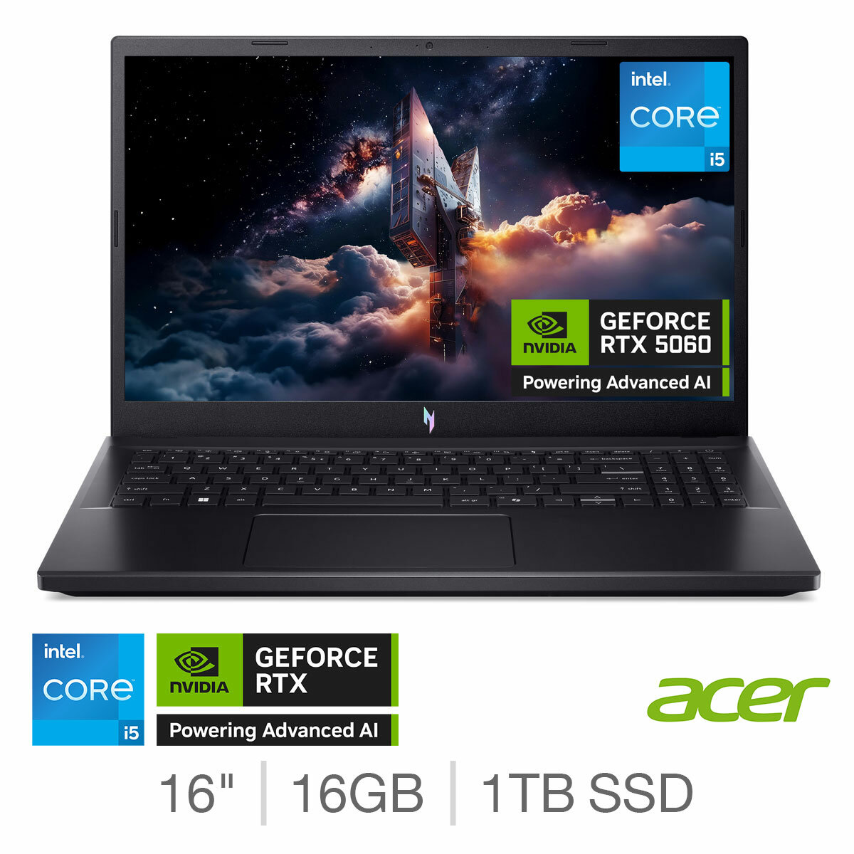 Acer Nitro V15, Intel Core i5, 16GB RAM, 1TB SSD, NVIDIA GeForce RTX 5060, 15.6 Inch Gaming Laptop, NH.QZAEK.002 Acer Nitro V15, Intel Core i5, 16GB RAM, 1TB SSD, NVIDIA GeForce RTX 5060, 15.6 Inch Gaming Laptop, NH.QZAEK.002