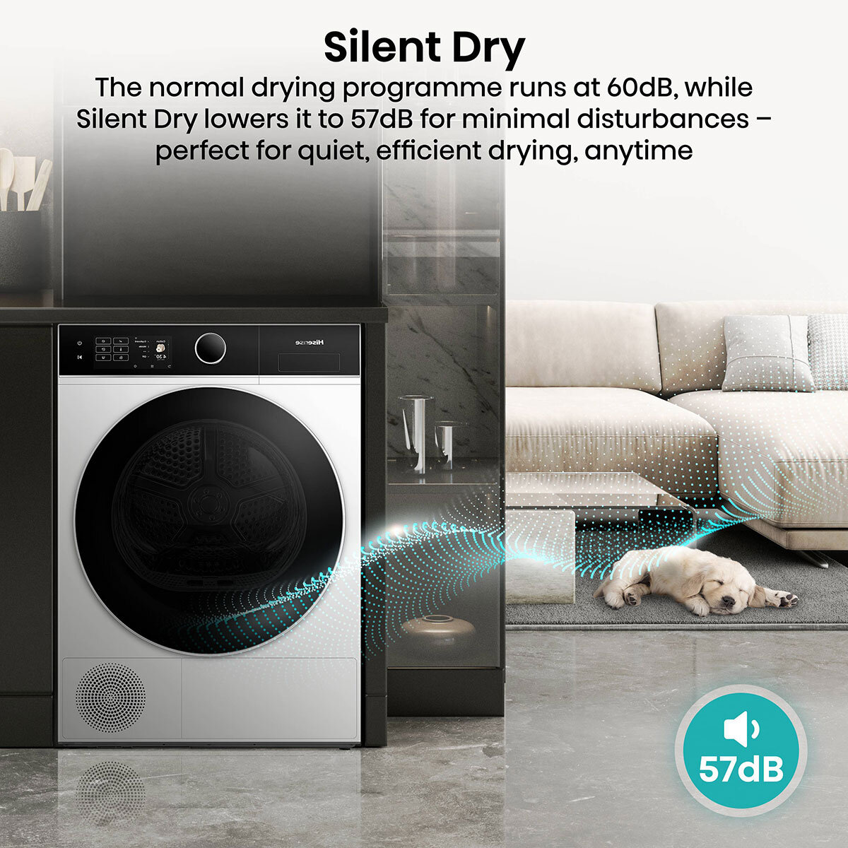 Hisense KitchenFit 5i Series DH5i104BWAB, 10kg Heat Pump Dryer, A+++ Rated in White