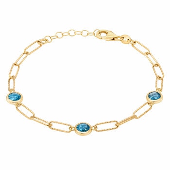 Round Cut Topaz Paperclip Bracelet 14ct Yellow Gold