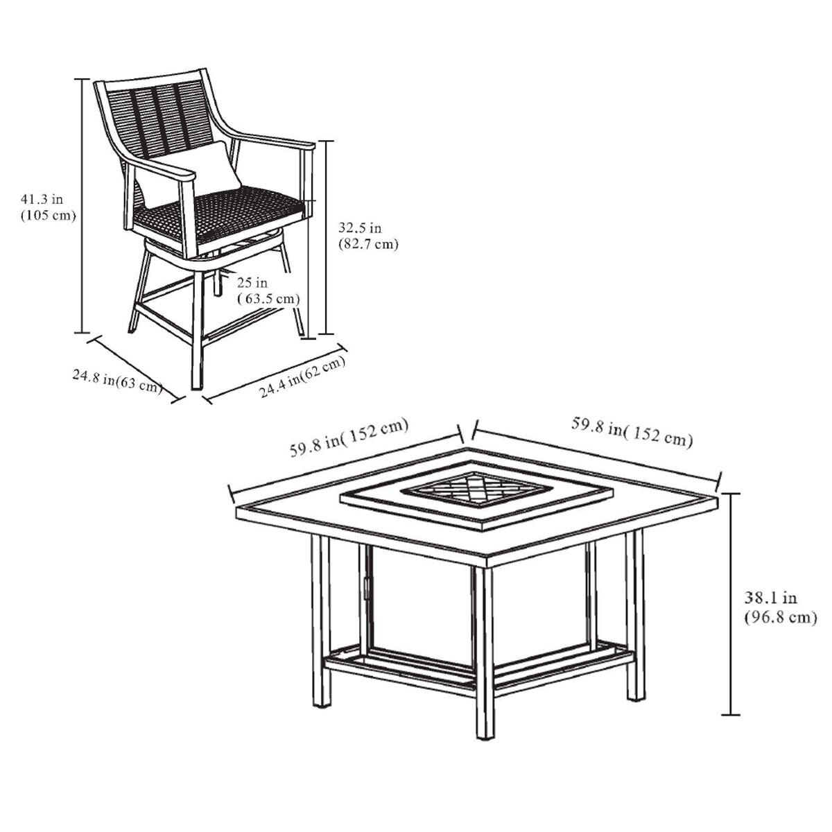 Agio Paris 9 Piece High Dining Fire Pit Set + Cover