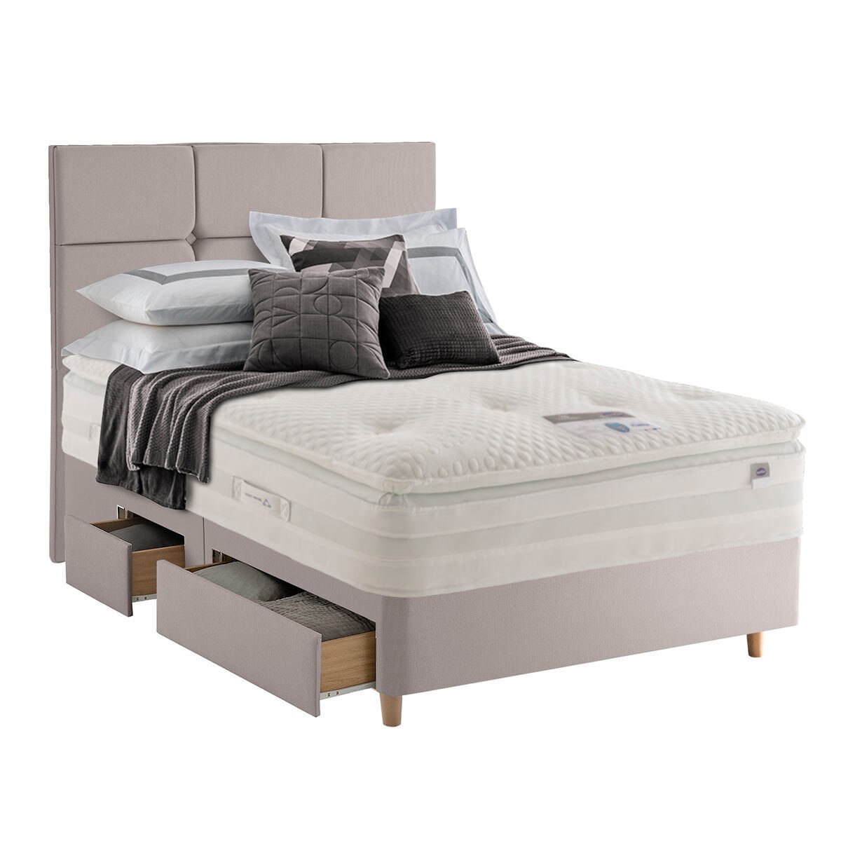 Silentnight Continental Divan Base with Harper Headboard in Dove, Double Costco UK