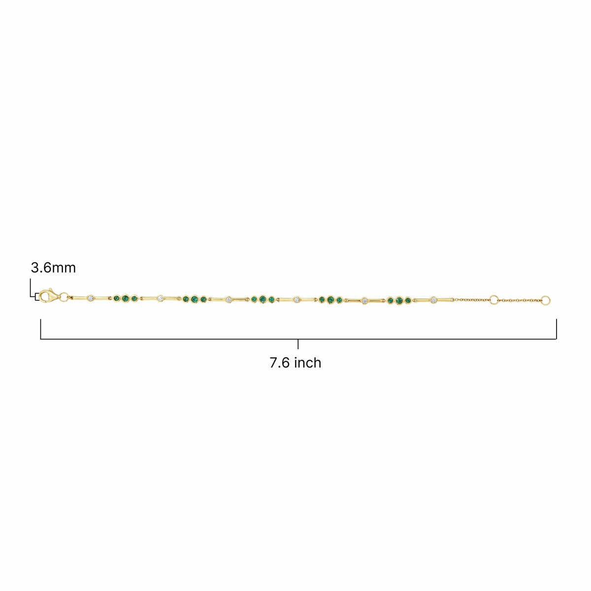 Round Cut Lab Emerald & 0.18ctw Diamond Bracelet, 18ct Yellow Gold