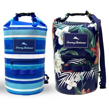 Lifestyle image of the Tommy Bahama Dry Bag in two designs