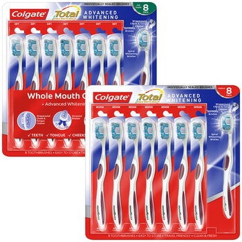 Colgate Total Advanced Whitening Toothbrush, 8 Pack in 2 Varieties