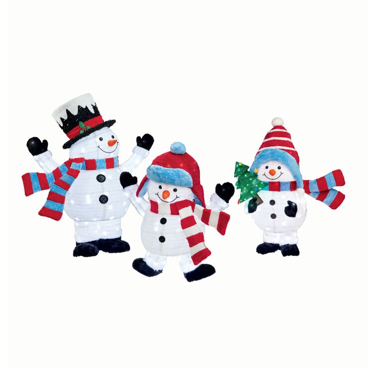 4ft (1.2m) Snowman Family with LED Lights - Set of 3