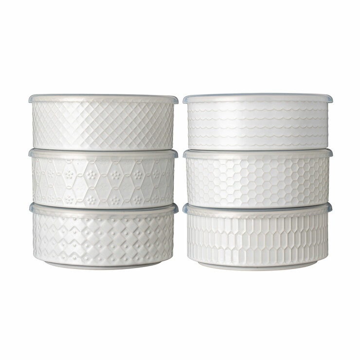 Signature Stoneware Bowls with Lids in 2 Colours, 6 Pack