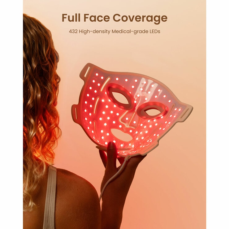 Lifestyle image of Renpho Artimis Blush Light Mask with 432 high density medical grade LEDs