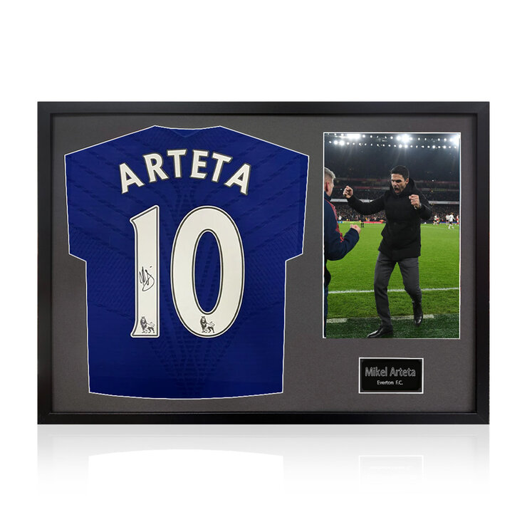 Mikel Arteta Signed Framed Everton Shirt including 1 Photo, with Black Mount Mikel Arteta Signed Framed Everton Shirt including 1 Photo, with Black Mount