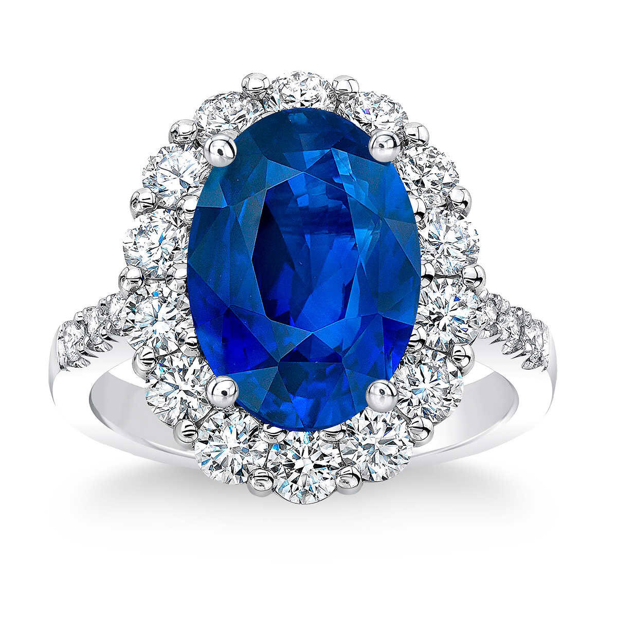 Oval Cut Blue Sapphire and Diamond Ring, Platinum