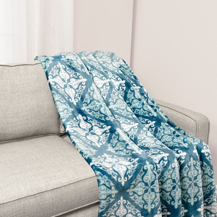 Life Comfort Plush Throw 152 x 177 cm, Blue Damask Costco UK