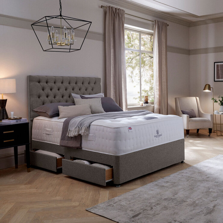Pocket Spring Bed Company Mulberry Mattress & Pebble Grey Divan with 4 Drawers in 3 Sizes Pocket Spring Bed Company Mulberry Mattress & Pebble Grey Divan with 4 Drawers in 3 Sizes