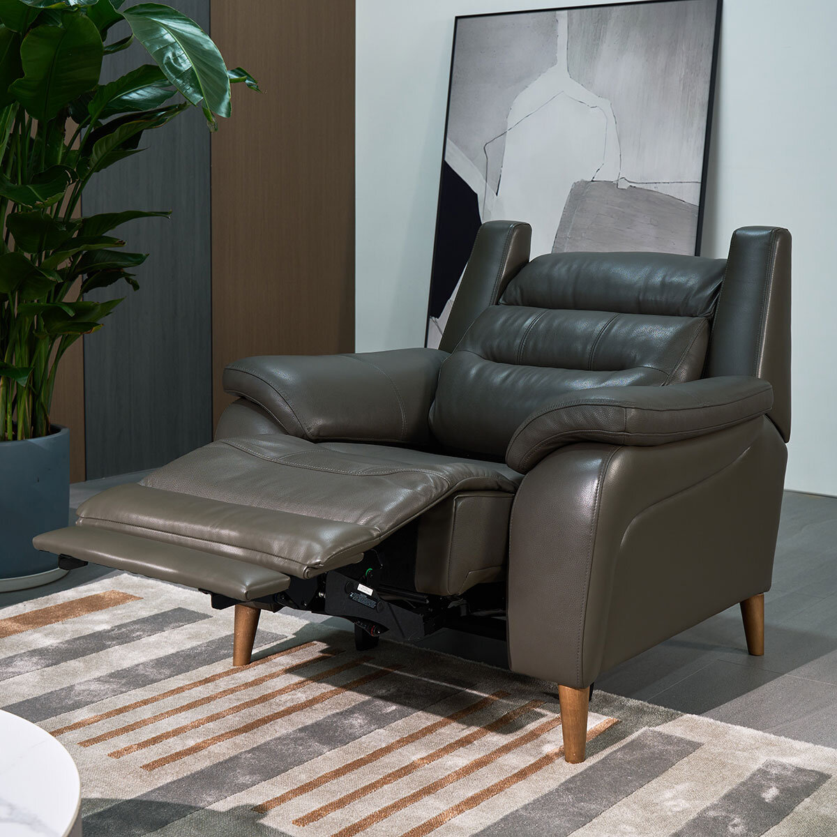 Ava Dark Grey Leather Power Reclining Armchair