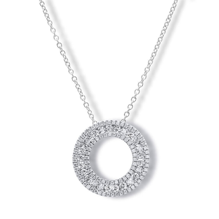 0.85ctw Round Brilliant Cut Diamond 3 Row Circle Pendant, 18ct White Gold 0.85ctw Round Brilliant Cut Diamond 3 Row Circle Pendant, 18ct White Gold