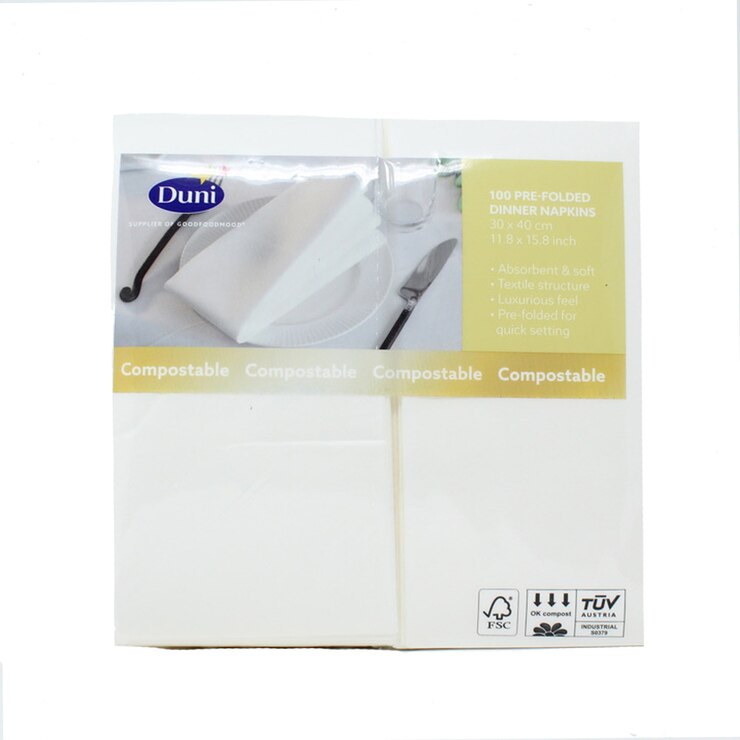 Duni Soft Luxury 30 x 40 cm Linen Feel PreFolded White Napkins, 100