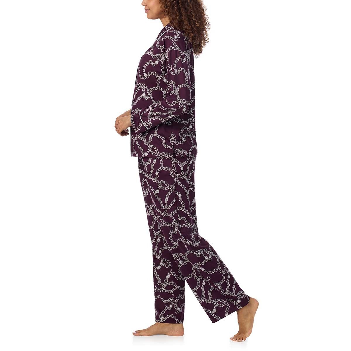 DKNY Women's Notch Collar Pyjama Set in Burgundy