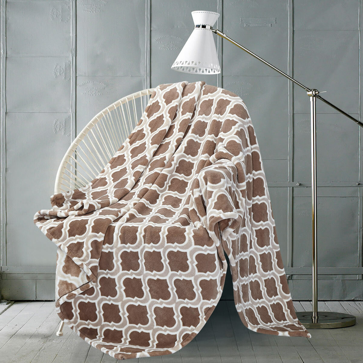 Monte & Jardin Printed Velvet Throw in Taupe Geo, 152 x 177 cm