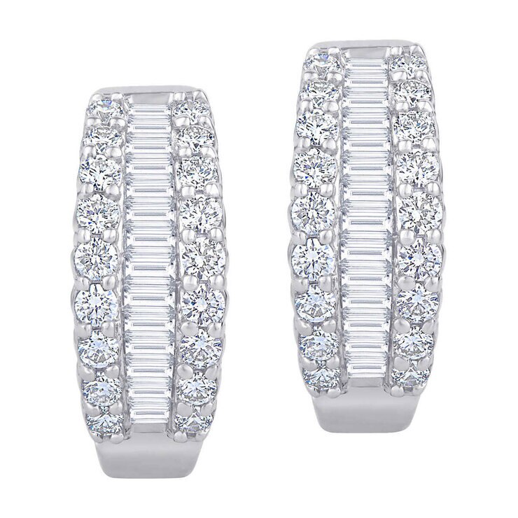 Baguette and Round Brilliant 0.60 ctw VS2 Clarity, I Color Diamond 14kt White Gold Hoop Earrings Baguette and Round Brilliant 0.60 ctw VS2 Clarity, I Color Diamond 14kt White Gold Hoop Earrings