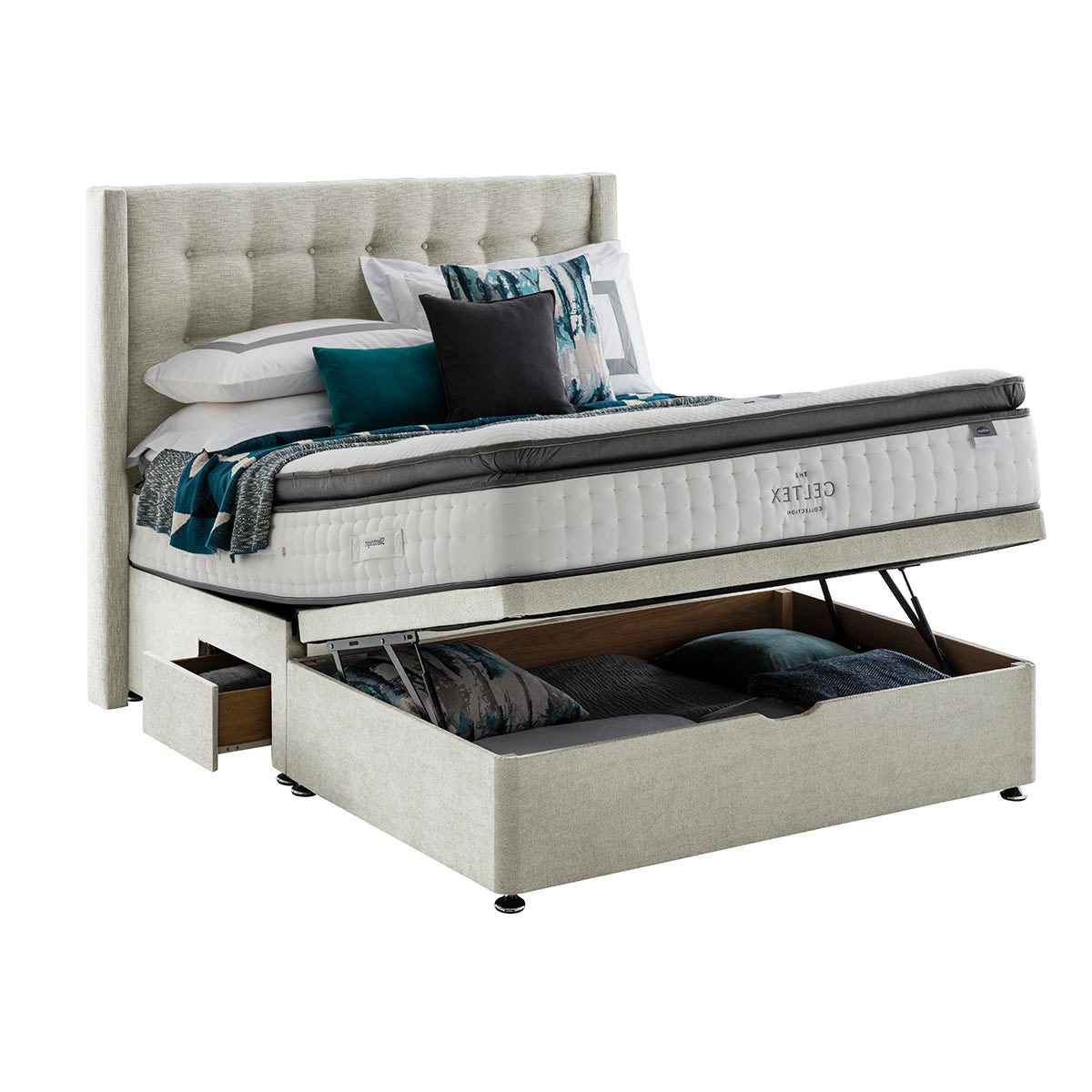 Silentnight Ottoman Divan Base with Bloomsbury Headboard in Dove Grey in 3 Sizes