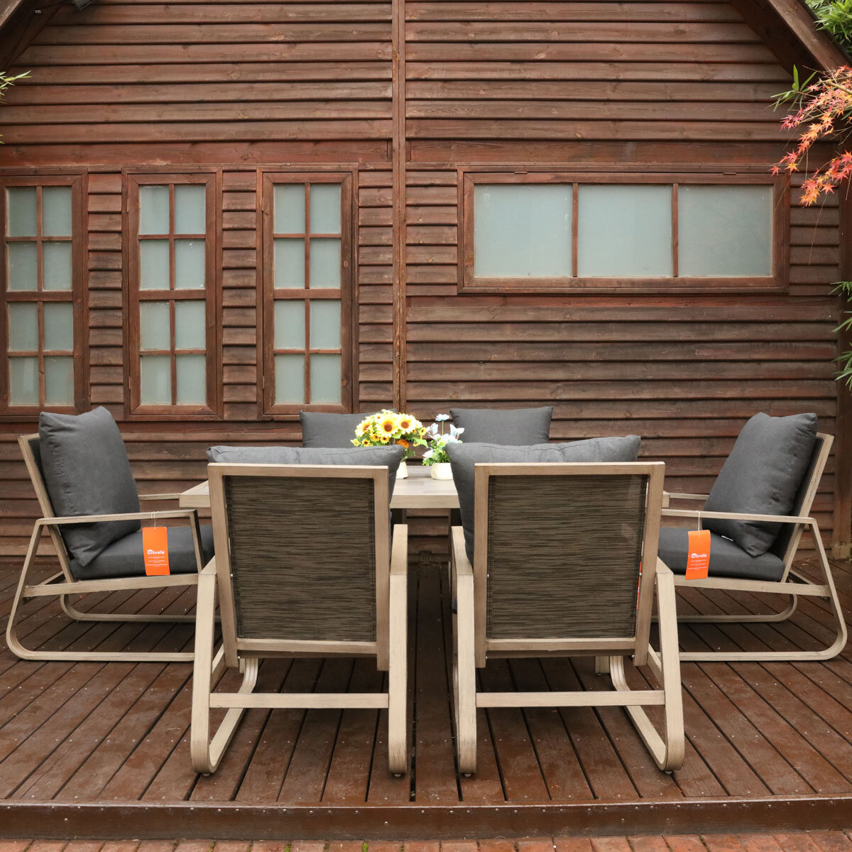 Tilham 7 Piece Cushioned Sling Dining Patio Set + Cover