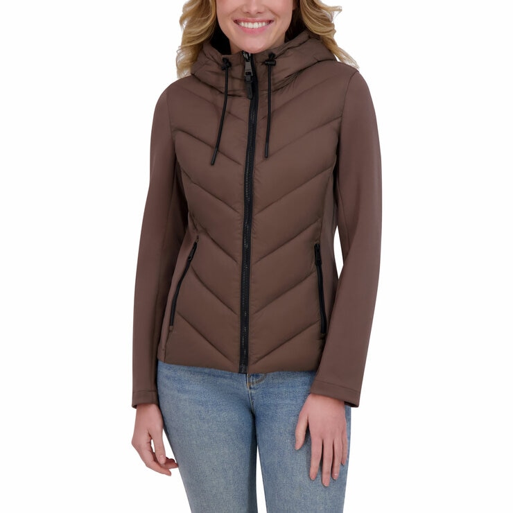 DKNY Women's Mixed Media Jacket in Taupe