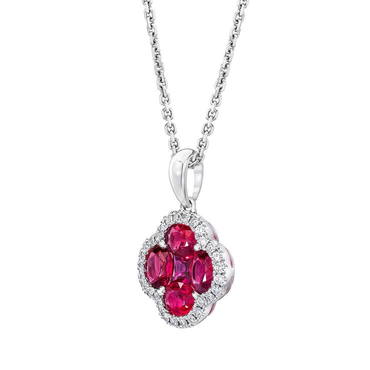 Oval & Princess Cut Ruby & 0.13ctw Diamond Pendant, 14ct White Gold