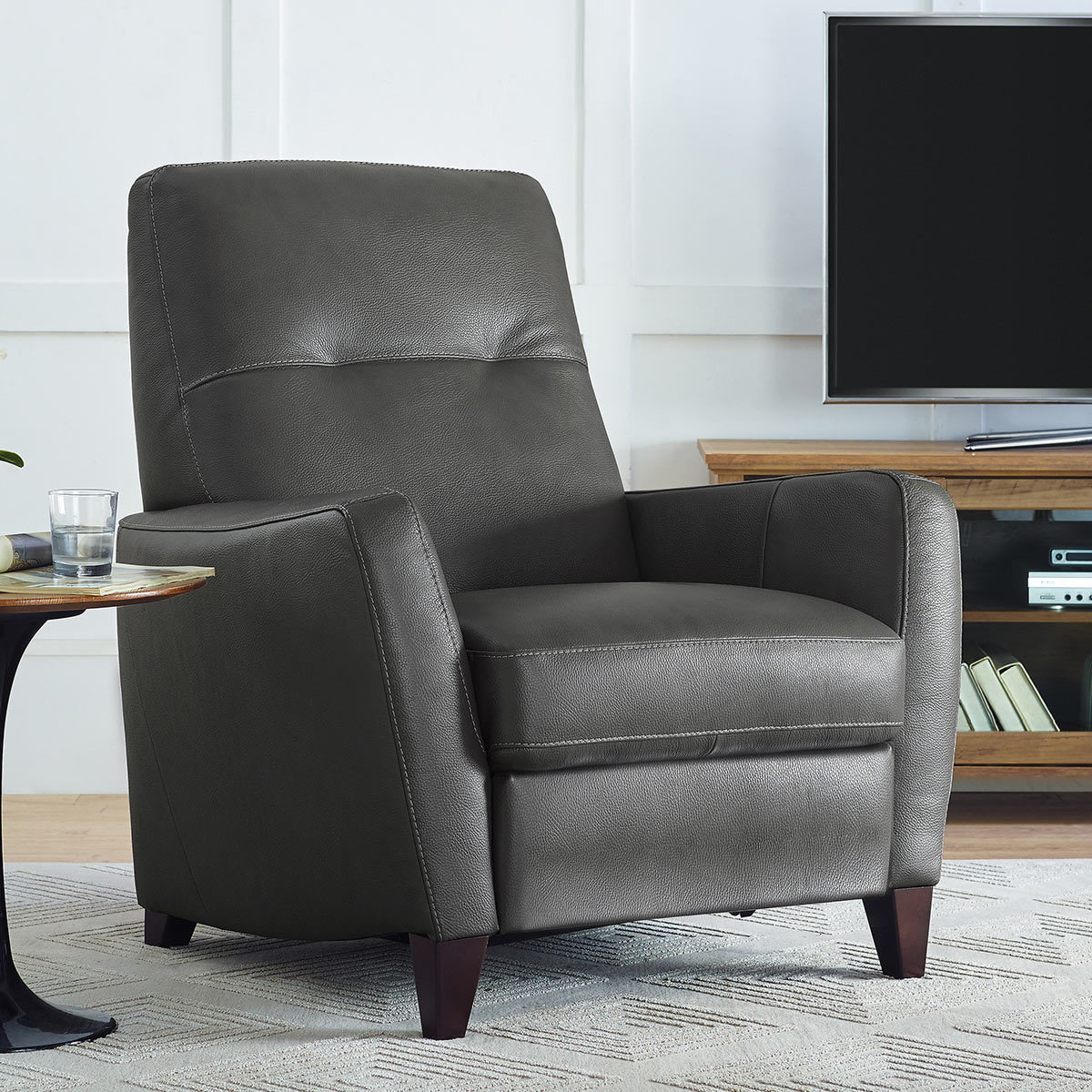 Natuzzigroup Mills Grey Leather Pushback Recliner Armchair