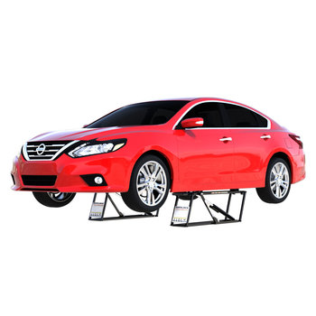 Image of QuickJack with red car on white background