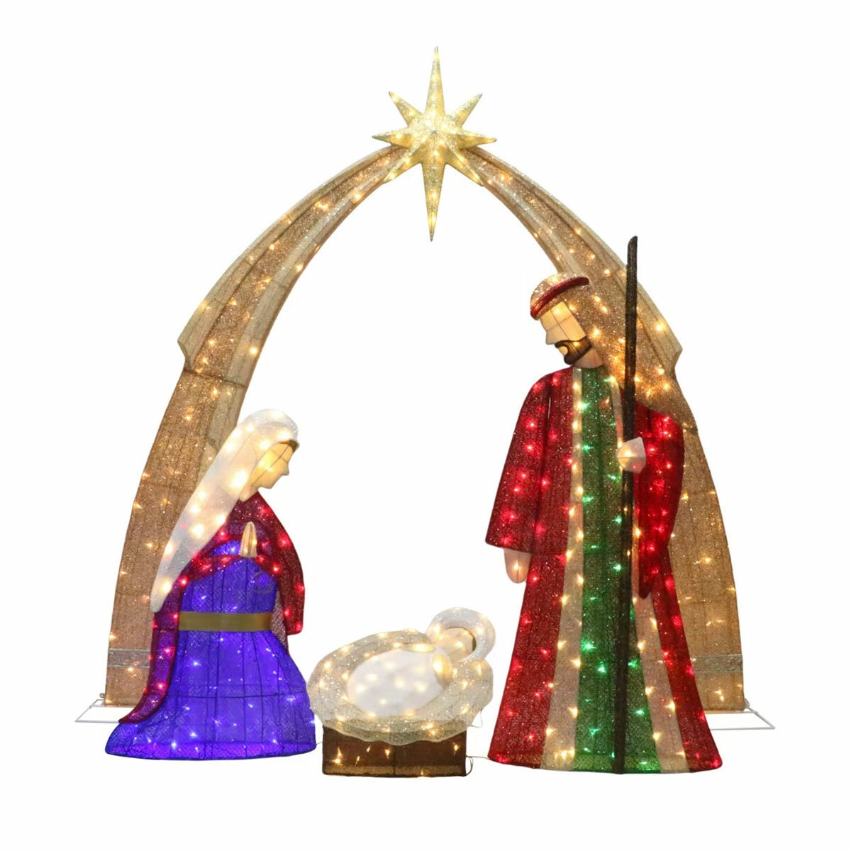 7 ft ( 2.1m) Nativity set with twinkling LED lights - Set of 4