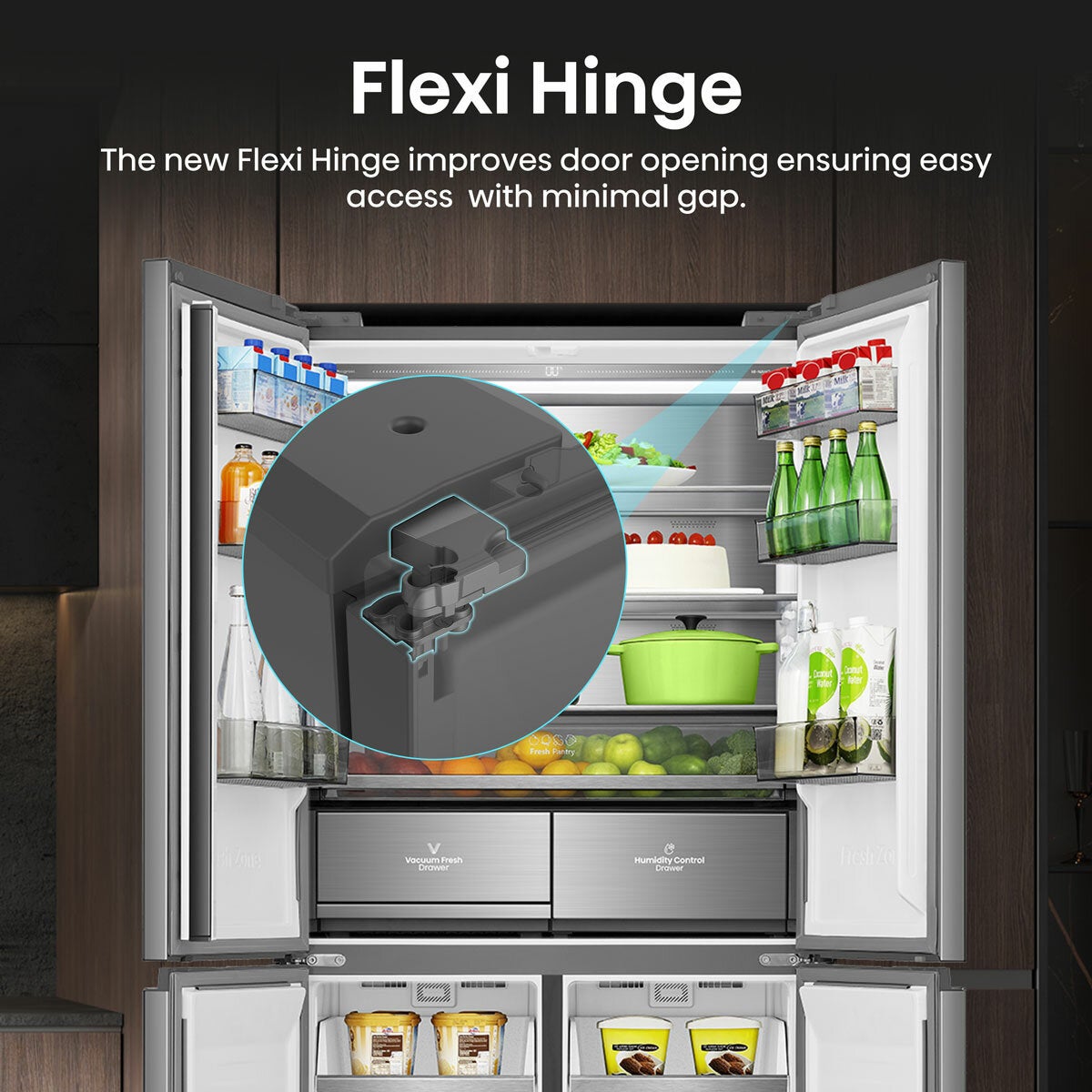 Hisense KitchenFit RQ768N4GVE, Non Plumbed Multidoor Fridge Freezer, E Rated In Silver Glass Hisense KitchenFit RQ768N4GVE, Non Plumbed Multidoor Fridge Freezer, E Rated In Silver Glass